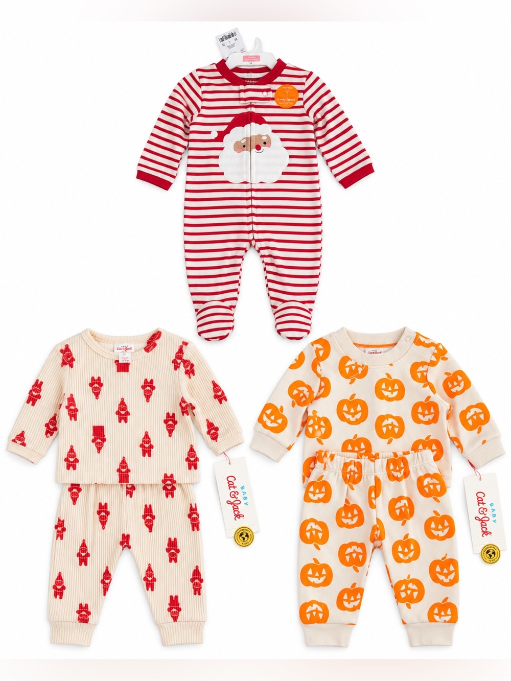 NWT 3 PC newborn bundle set holiday theme, Carter’s  & 2 Cat & Jack holiday sets